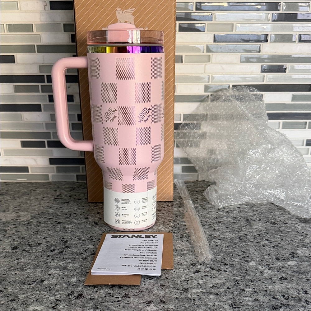 Stanley Pink and White Checkered Tumbler
